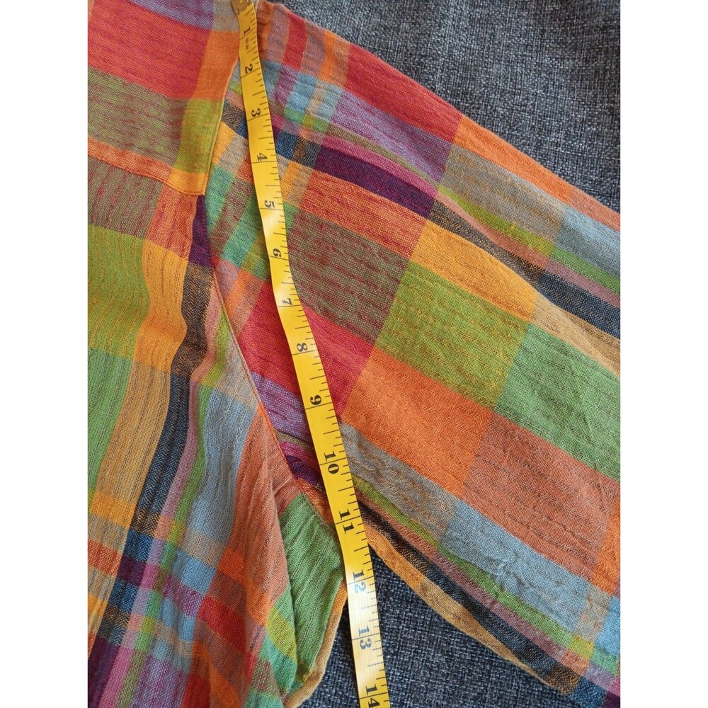 Venezia Vitale Shirt size 2X womans Yellow Red Blue Plaid Blouse long Sleeve - Picture 8 of 10